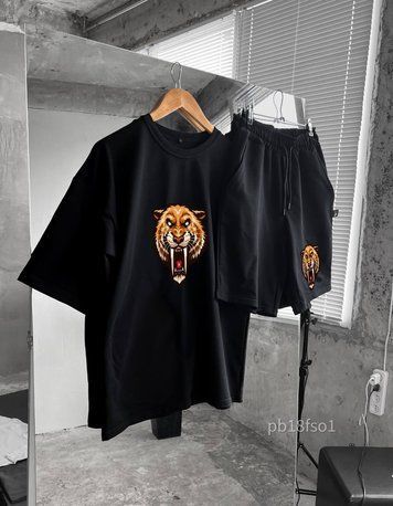 Костюм чоловічий футболка шорти оверсайз з принтом pb18fso1 фото