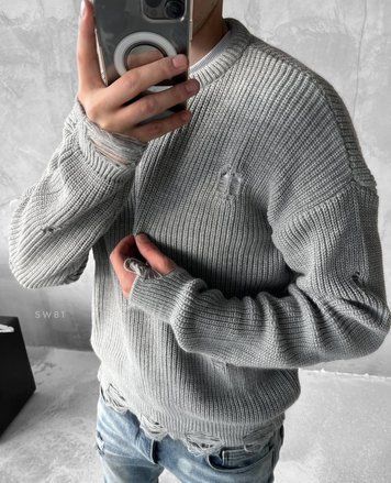 Чоловічий светр рваний sw81XL фото