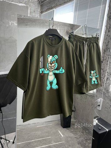 Костюм чоловічий футболка шорти оверсайз з принтом pb14fso7 фото